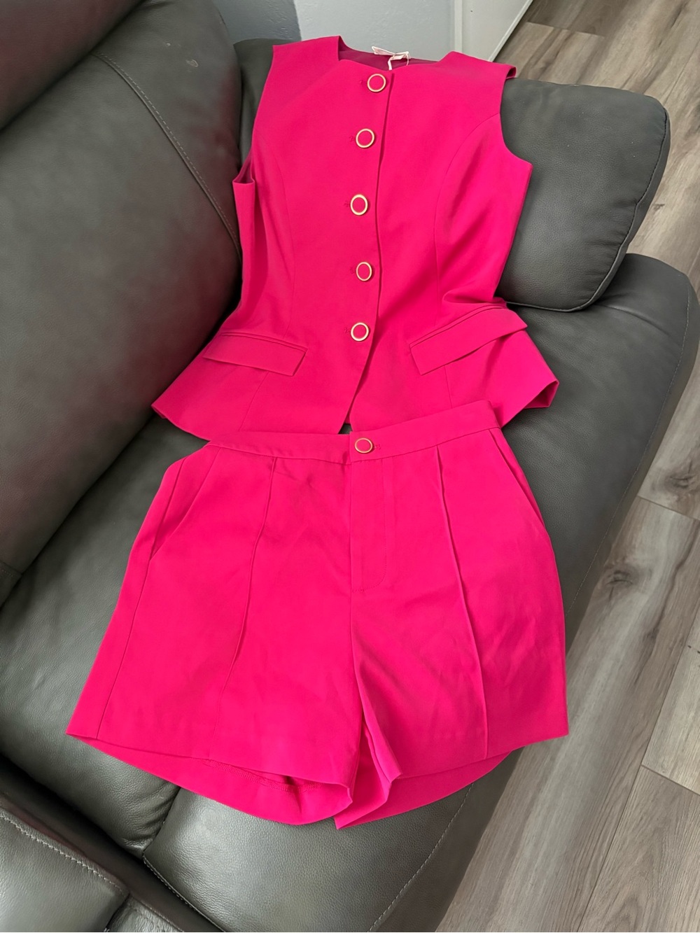entro Hot Pink Sleeveless Button Vest & High-Waist Shorts